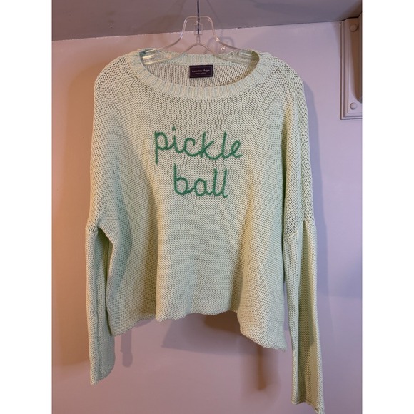 Wooden Ships Sweaters - WOODEN SHIPS Green Pickle Ball Sweater M L Cotton Acrylic‎ Boxy
